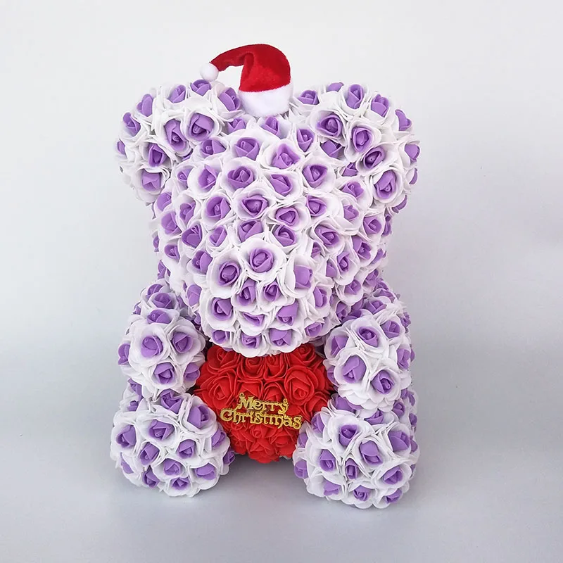 teddy bear rose bear with heart artificial roses foam roses flower Christmas decoration for home. christmas gift - Цвет: purple1