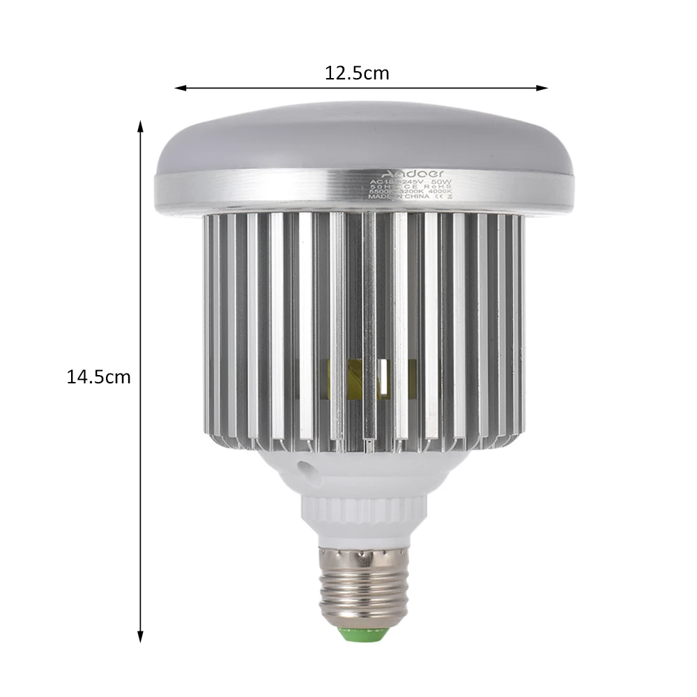 Andoer E27 50W Светодиодный светильник для фотостудии, лампа с регулируемой яркостью 3200K~ 5600K w/видео светильник с дистанционным управлением, лампочка AC185-245V