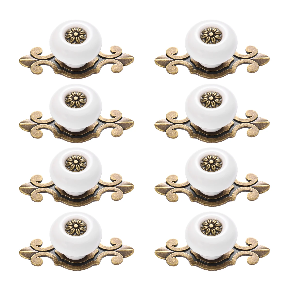 

OUNONA 8pcs Vintage Retro Style Kitchen Cabinet Cupboard Drawer Door Knobs Metal Pull Handles (White+Tanned)