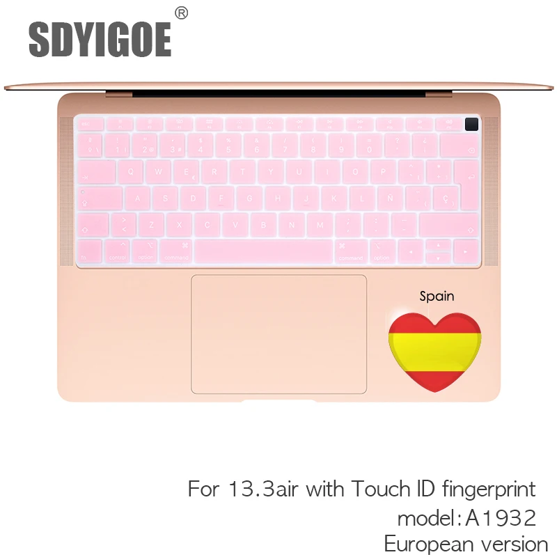 Spanish Laptop Keyboard Cover for MacBook Air 13 A1932 EU Keyboard Cover Protective Film Display Spain Language,Yellow