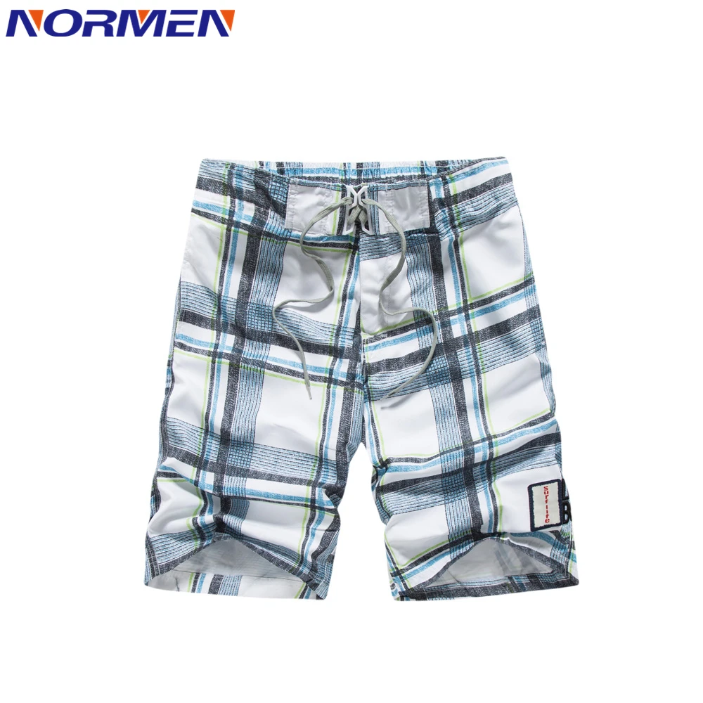 NORMEN Men's Fashion Plaid Board Shorts Polyester Plus Size Casual