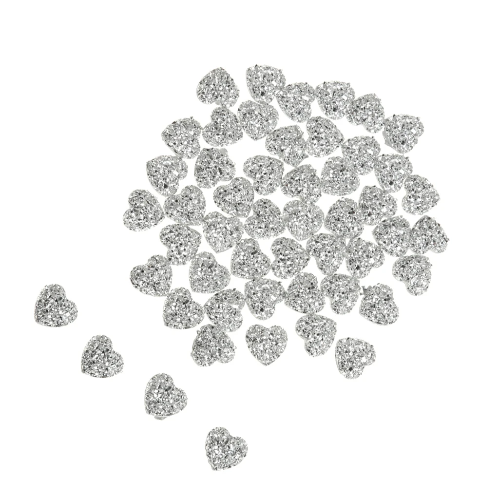 50pcs Silver Resin Rhinestone Heart Flatback Embellishments for Scrapbooking DIY Crafts Accessories 