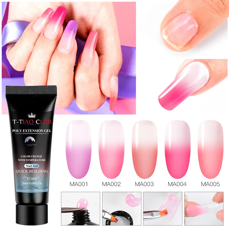 

T-TIAO CLUB 20ml Thermal Poly Extension Gel Acrylic Quick Building UV Gel Nail Tips UV Builder Soak Off Nail Art Gel Varnish