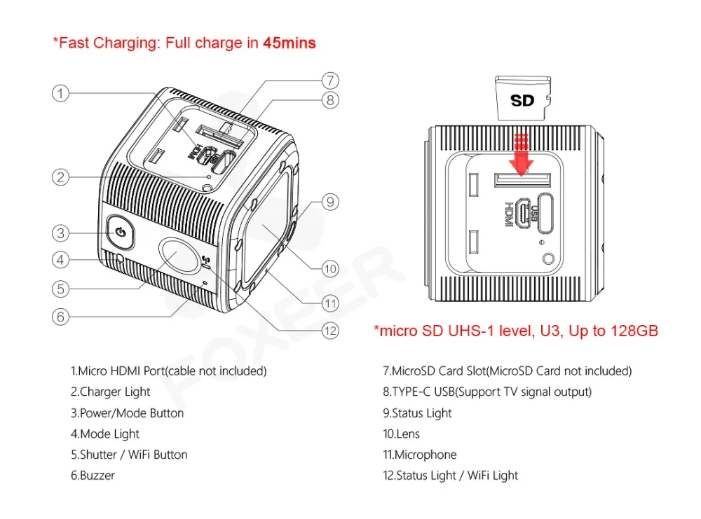 Экшн камера Foxeer BOX 2 HD 4K в наличии Bluetooth Wi Fi поддержка SuperVison 1080P угол обзора 155