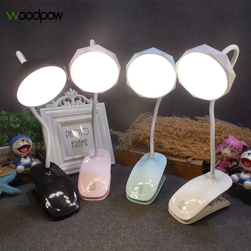 

Woodpow Creative Clip LED Desk Lamp Light 3 Levels Brightness USB Rechargeable Eyes Protection Table Lamp Reading Book 4 Colors