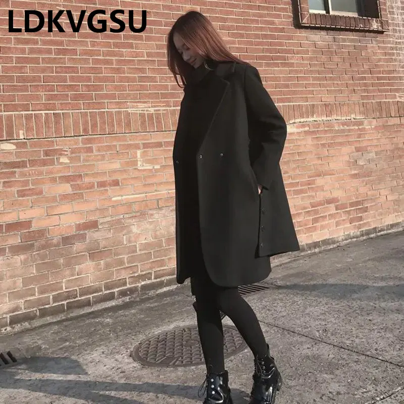 Nouvelle Grande Noir Veste Is1090 Automne Hiver Taille 2018 Manteau En Laine Femmes Black Lâche Coréenne De Épais xwfnzqABYP