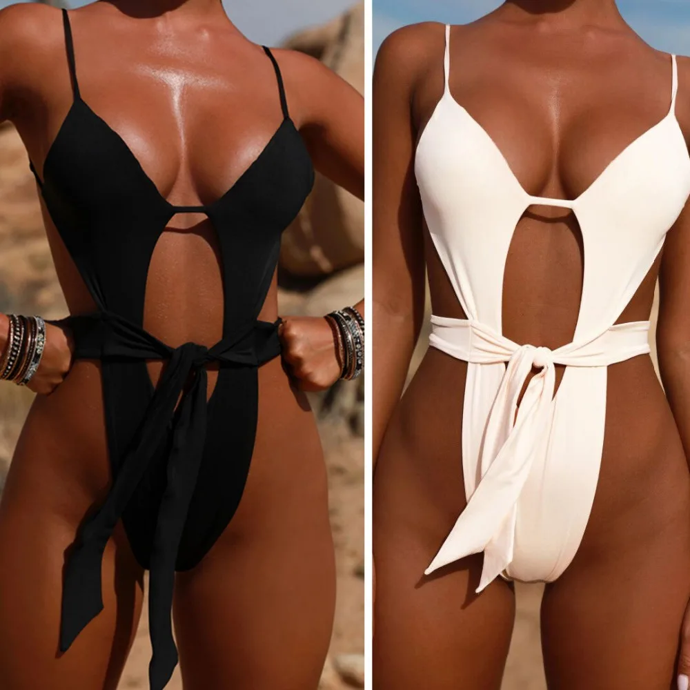Women Swim One-Piece Hollow Swimwear Low V-neck Bodysuit Ladies Beach | Спорт и развлечения