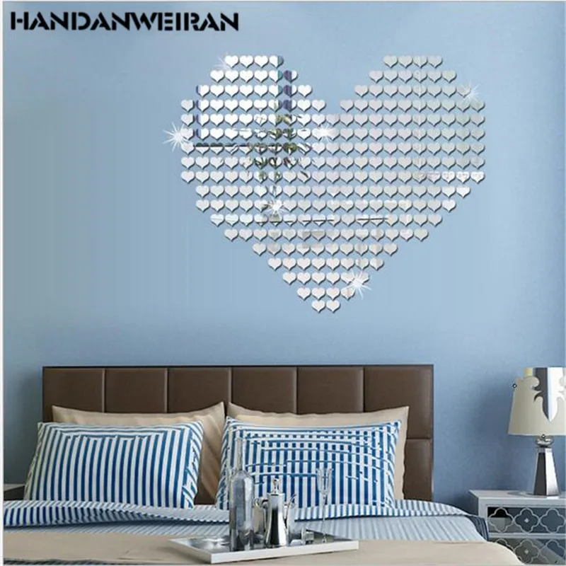 100PCS adhesive mirror wall sticker acrylic mosaic mirror wall stickers heart shape home decor