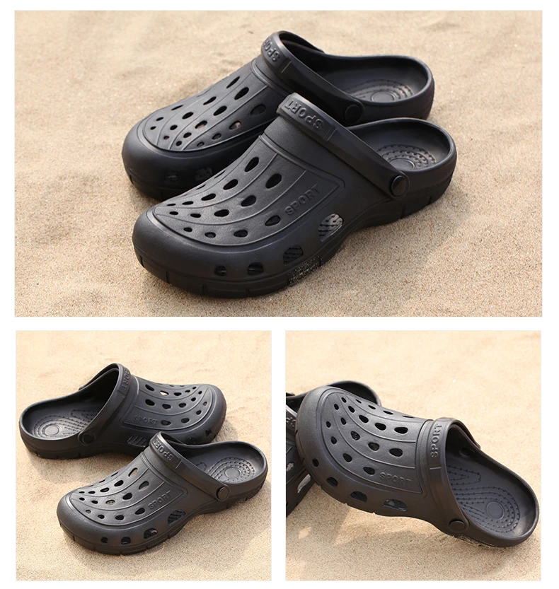 Летние мужские дышащие сандалии с дырочками пляжная обувь для водных видов спорта противоскользящие легкие садовые шлепанцы наклейки обувь для плавания