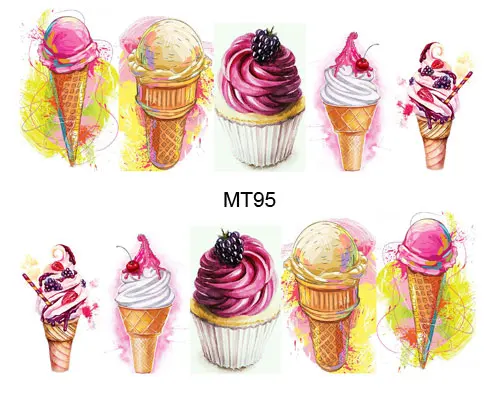 1 Foglio Nail Mt95 Beauty Ice Cream Full Cover Nail Art Water Transfer Sticker Decal Per Nail Tattoo Tips Strumenti Per Unghie