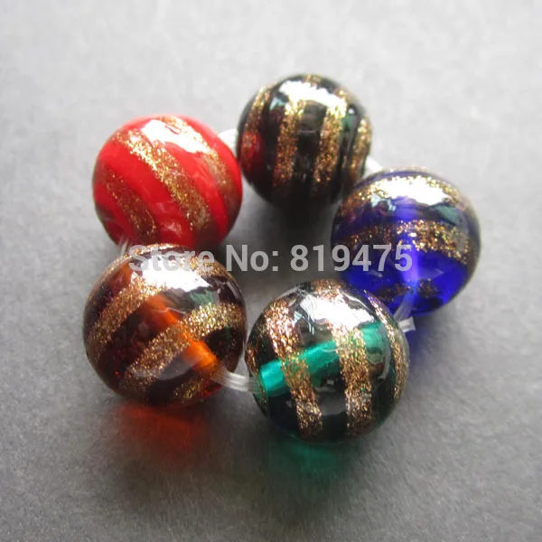

10Pcs 12mm Glass lampwork beads Bracelet with gold strips Multi-color for jewelry making Wholesale and Retail