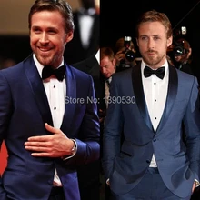 ГОРЯЧИЙ ПРОДАВАТЬ Высокое качество шерсти ручной работы синяя атласная две кнопки(куртка+ брюки) свадебные костюмы