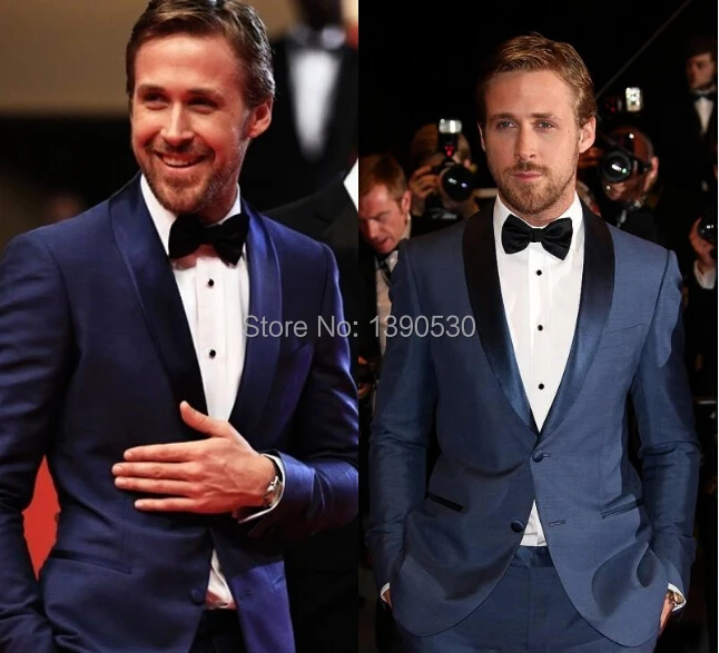 

HOT SELLING Top quality 100% wool Hand made blue satin two buttons (jacket+pants) wedding suits