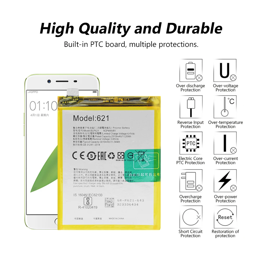 Rechargeable 3.85V 3010mA BLP621 Lithium Li-ion Battery BLP 621 Mobile Phone Battery Built-in PCB Module For OPPO R9S Cellphones