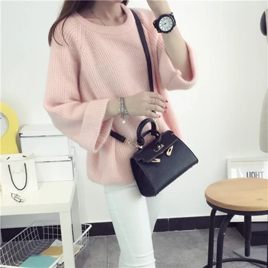 Pink ZADORIN, Зимние Топы для женщин,, длинный рукав, однотонный пуловер с круглым вырезом, вязаный свитер, высокое качество, модная повседневная одежда для женщин - Цвет: Pink