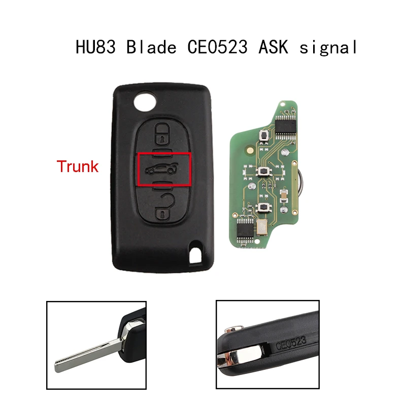 

Uncut Remote Car Key 3 Buttons For PEUGEOT 807 407 308 307 207 CC SW For Citroen key 433Mhz CE0523 ASK signal HU83 Blade