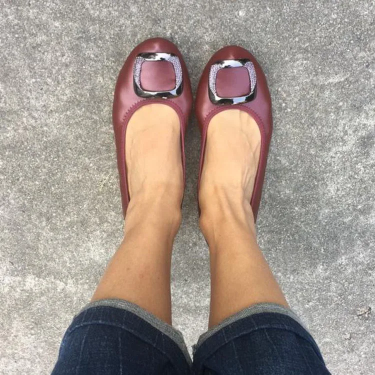 Ballet Flats Women Genuine Leather Loafers Round Toe Slip-on Flat Handmade Rhinestone Metal Decoration Balerinas Shoes for Woman (25)