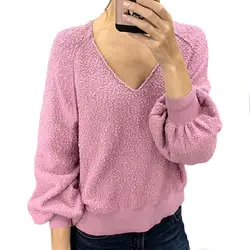 Wuhaobo V образным вырезом Короткие повседневные свитеры для женщин для осень свободные пуловеры плюс размеры женски