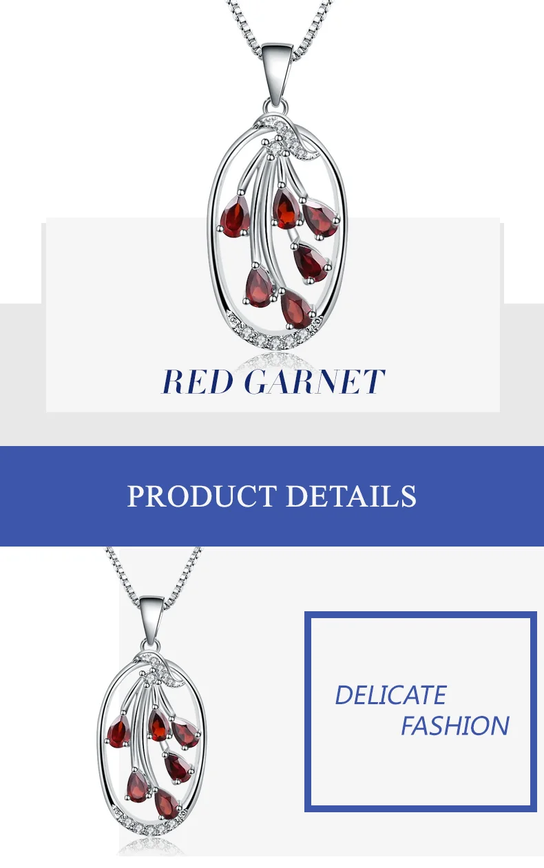 GEM'S балет 1.70Ct натуральный красный гранат 925 пробы Серебряный драгоценный камень ожерелье дерево и кулоны ювелирные украшения для женщин свадеб