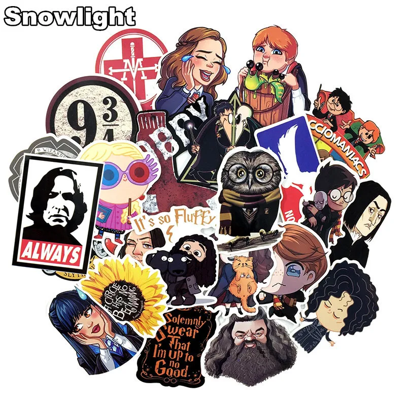 

53Pcs/lot Cartoon Harry Potter Hogwarts School Waterproof Sticker For Skateboards Guitar Refrigerator Notebook Laptop Stickers