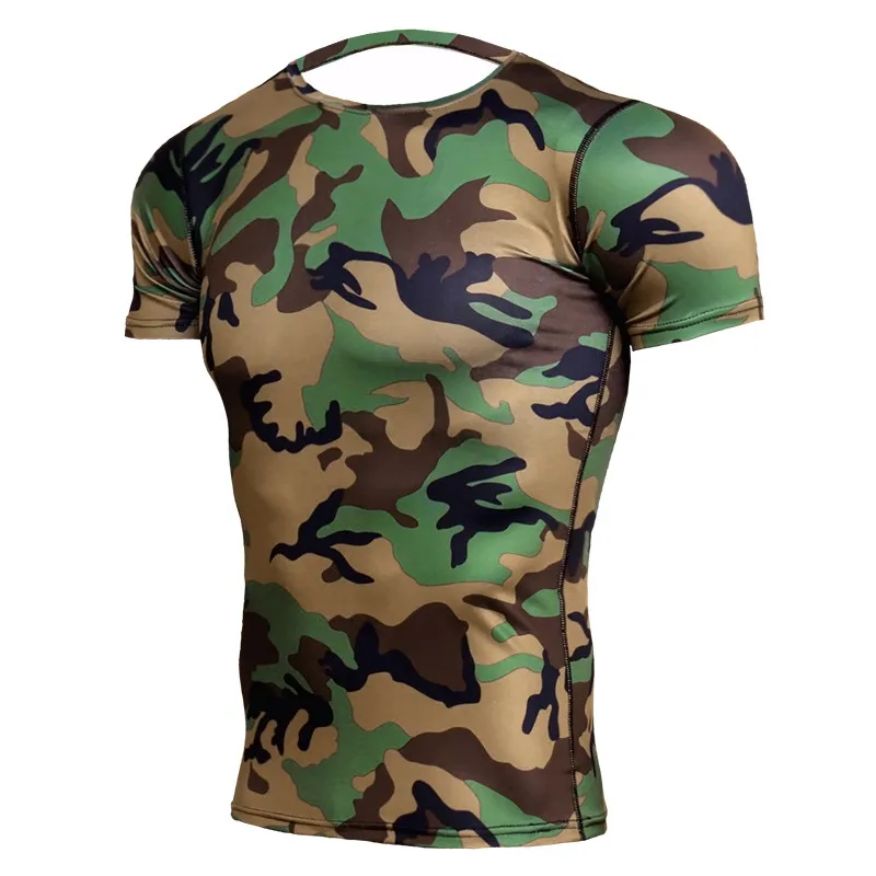 

Camouflage Short Sleeve T-shirt Man's Quick Dry Running Compression Shirt Men Breathable Rashgard Gym Fitness Tights Sportswear