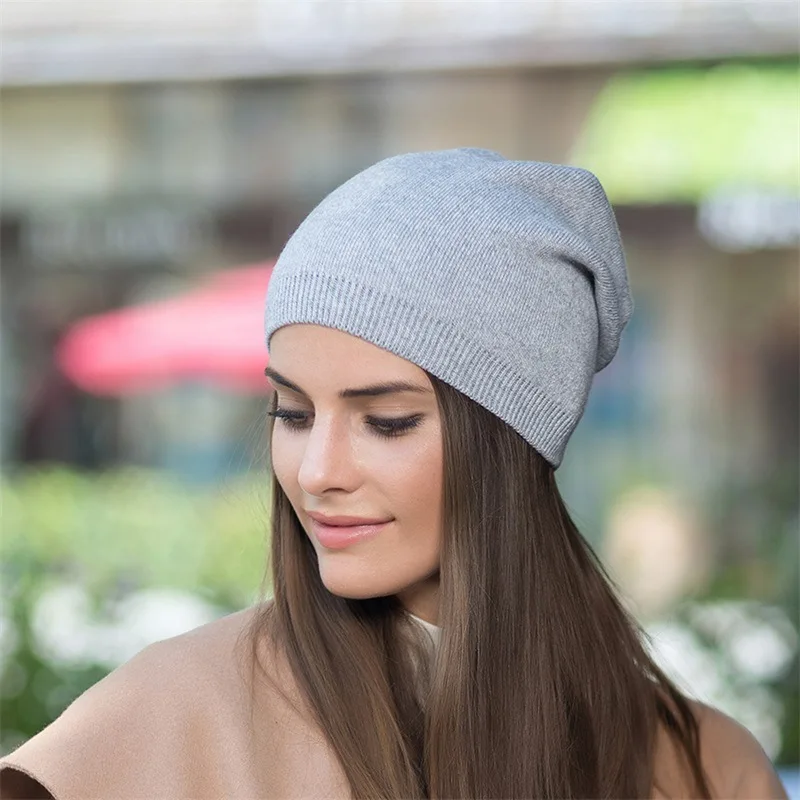 

Thin Section Knitting Wool Hat Ma'am Autumn And Winter Keep Warm Set Head Cap Solid Color Hats