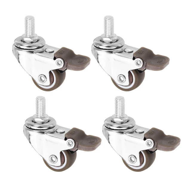 4pcs Mini Small Casters 1 Inch M8x15mm TPE Silent Wheels with Brake