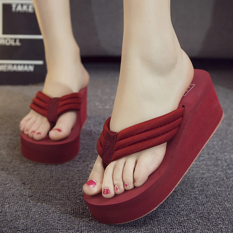 

2017 Summer Wedges Women Sandals 6CM Outside Solid High Heels Women Shoes Slippers