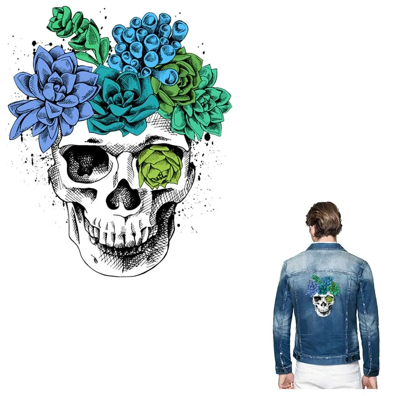 

ONESAID Fashion Iron on Patches Skull Washable Adults Mexican Skull Patch for Top Coat Applique Embroidery Flower Stickers S-079