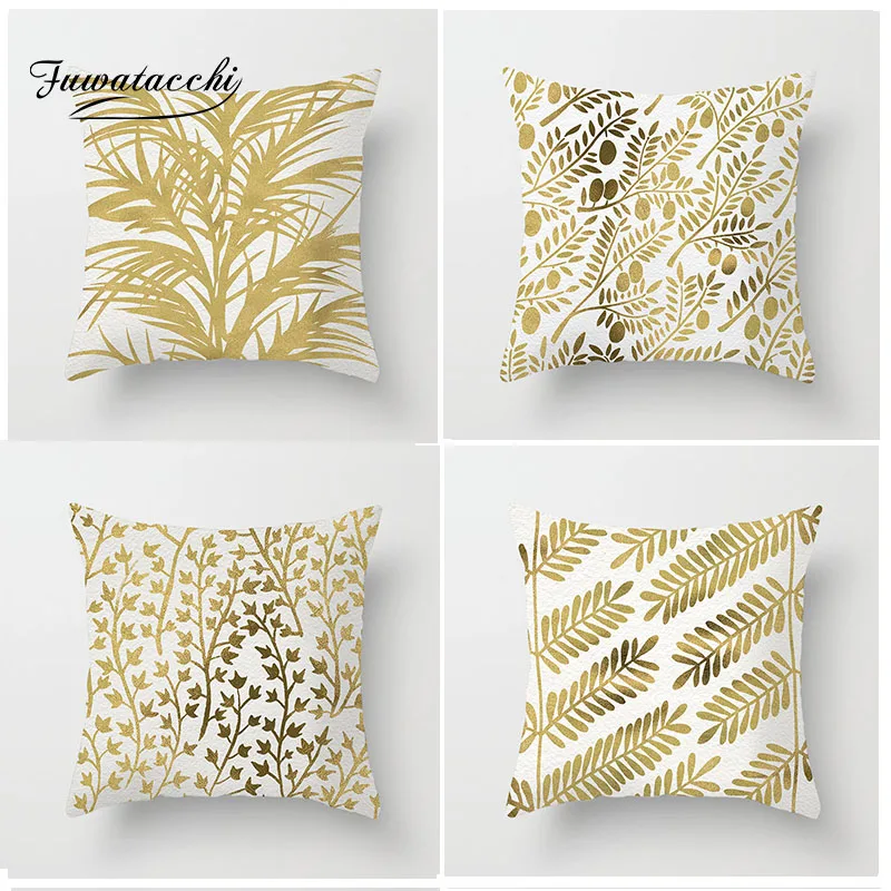 

Fuwatacchi Geometric Leaf Flower Tree Cushion Cover Gold Line Geometry Pillow Cover Decorative Sofa Home Decoration Accessories