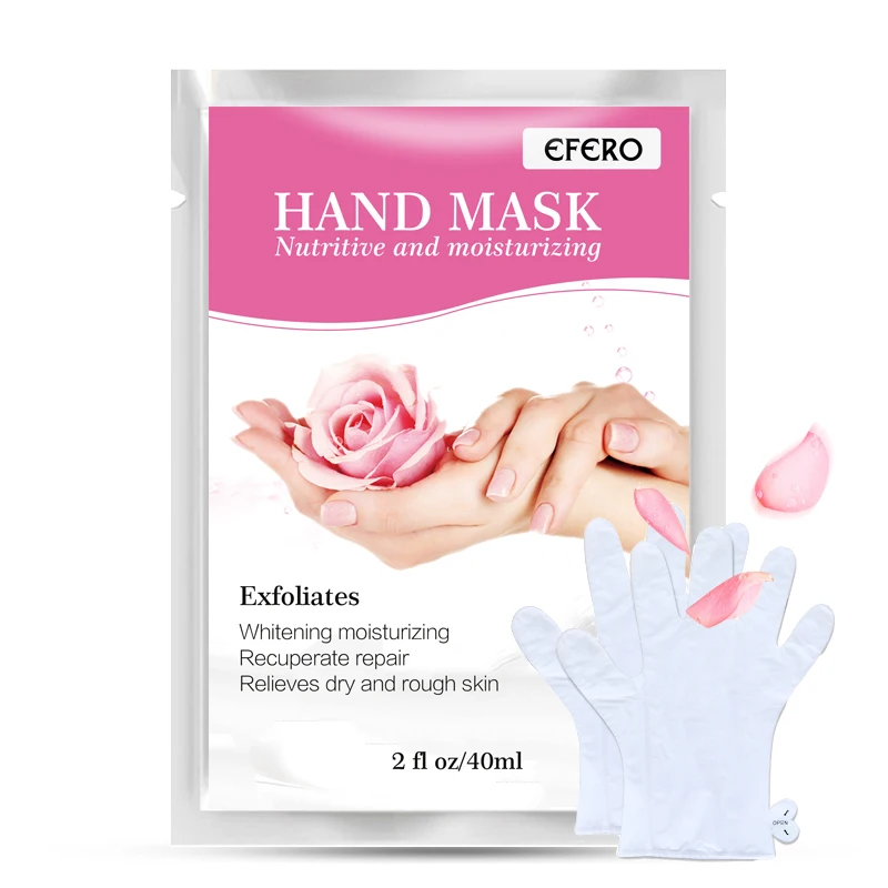 

efero 1pair=2pc Hand Skin Care Hand Mask Natural Rose Essence Soft Whitening Hand Mask Smoothing Exfoliating Moisturizing Gloves