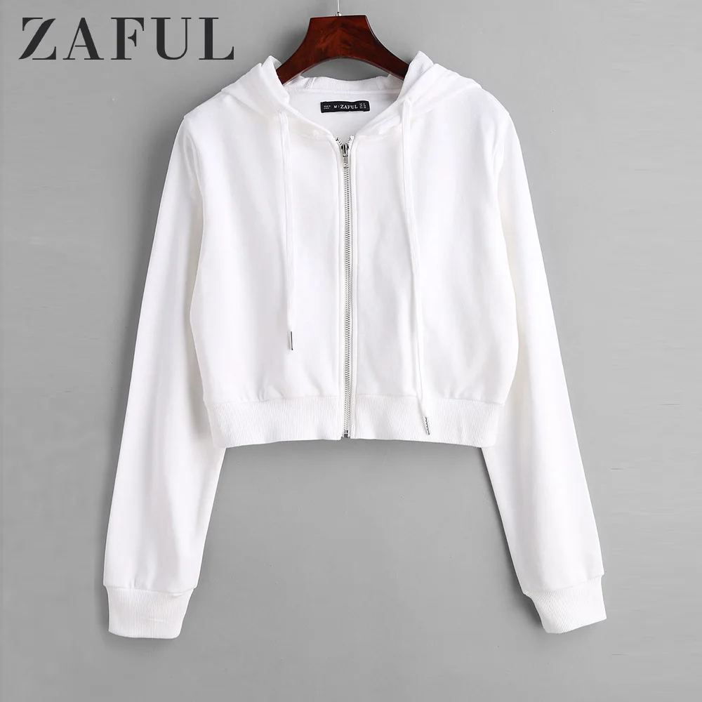 ZAFUL Толстовки женские Застежка молния укороченная толстовка с капюшоном на