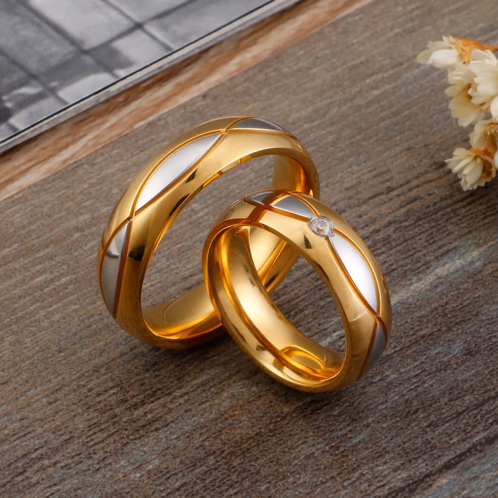 Stainless Steel Titanium Gold Romantic Couple Wedding Ring For Lovers Men Women Fashion Ring 1Pcs