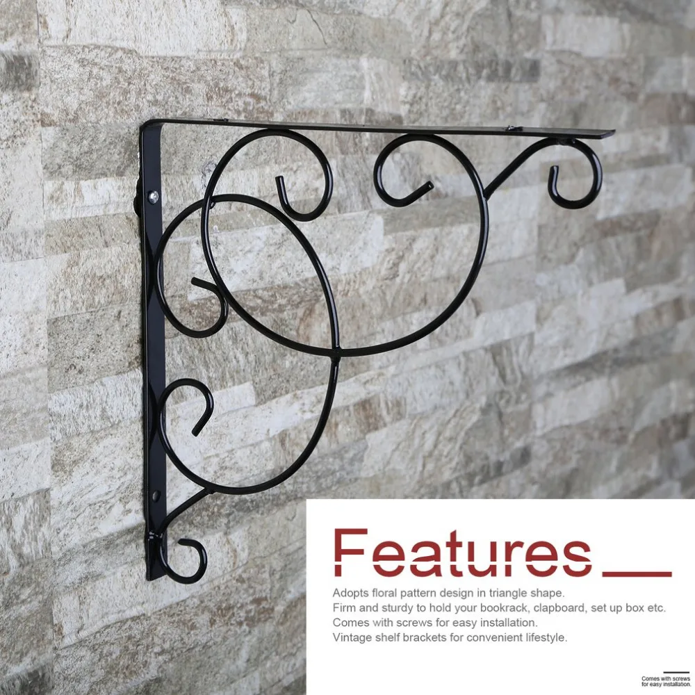 Vintage Style Iron Wall Mounted Floral Shelf Bracket with Screws for Bookrack Clapboard Set up Box Triangle Shape Sturdy