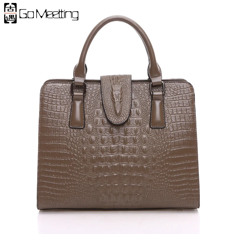 

Go Meetting Genuine Split Leather Women Handbag Alligator Cowhide Tote Woman Shoulder Messenger Crossbody Bag WS17
