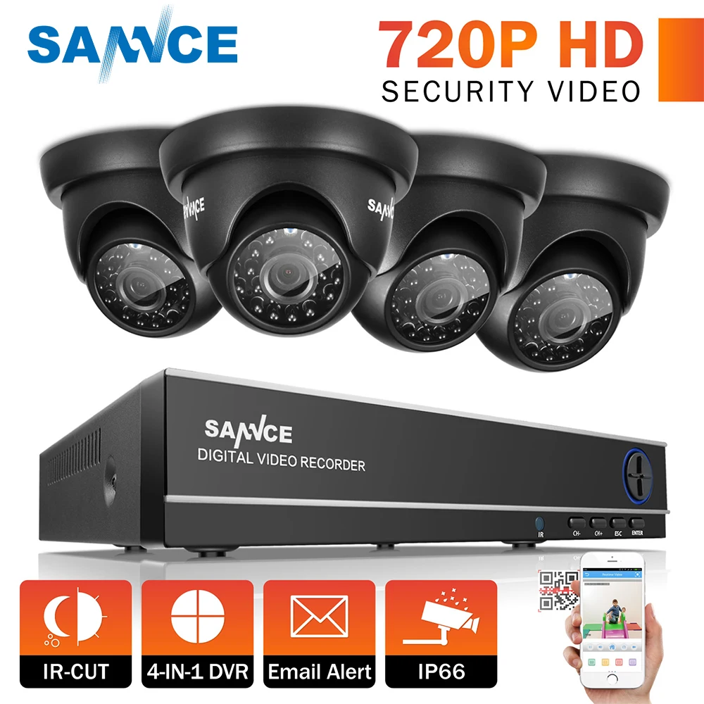 

SANNCE 4CH 720P AHD CCTV Security DVR System 4PCS HDMI 1200TVL Weatherproof Outdoor CCTV Camera 1.0MP AHD Surveillance Kit