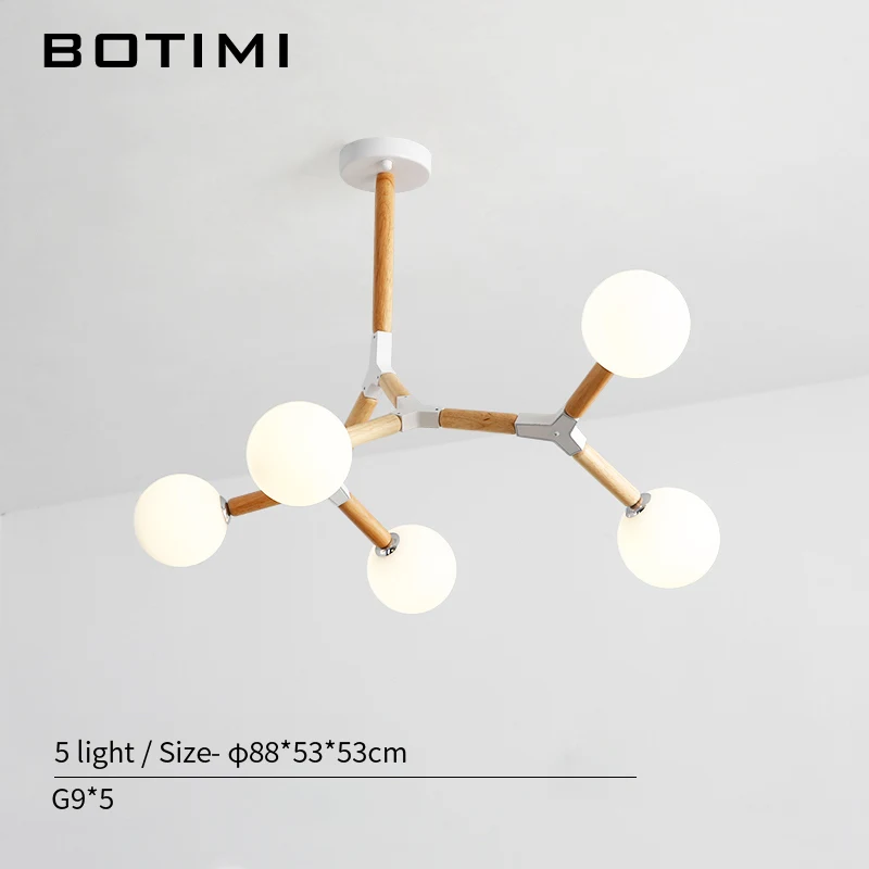 BOTIMI креативный скандинавский светодиодный Люстра со стеклянным шаром для гостиной, спальни, деревянные люстры G9, Светильники для внутреннего освещения - Цвет абажура: 5 Light