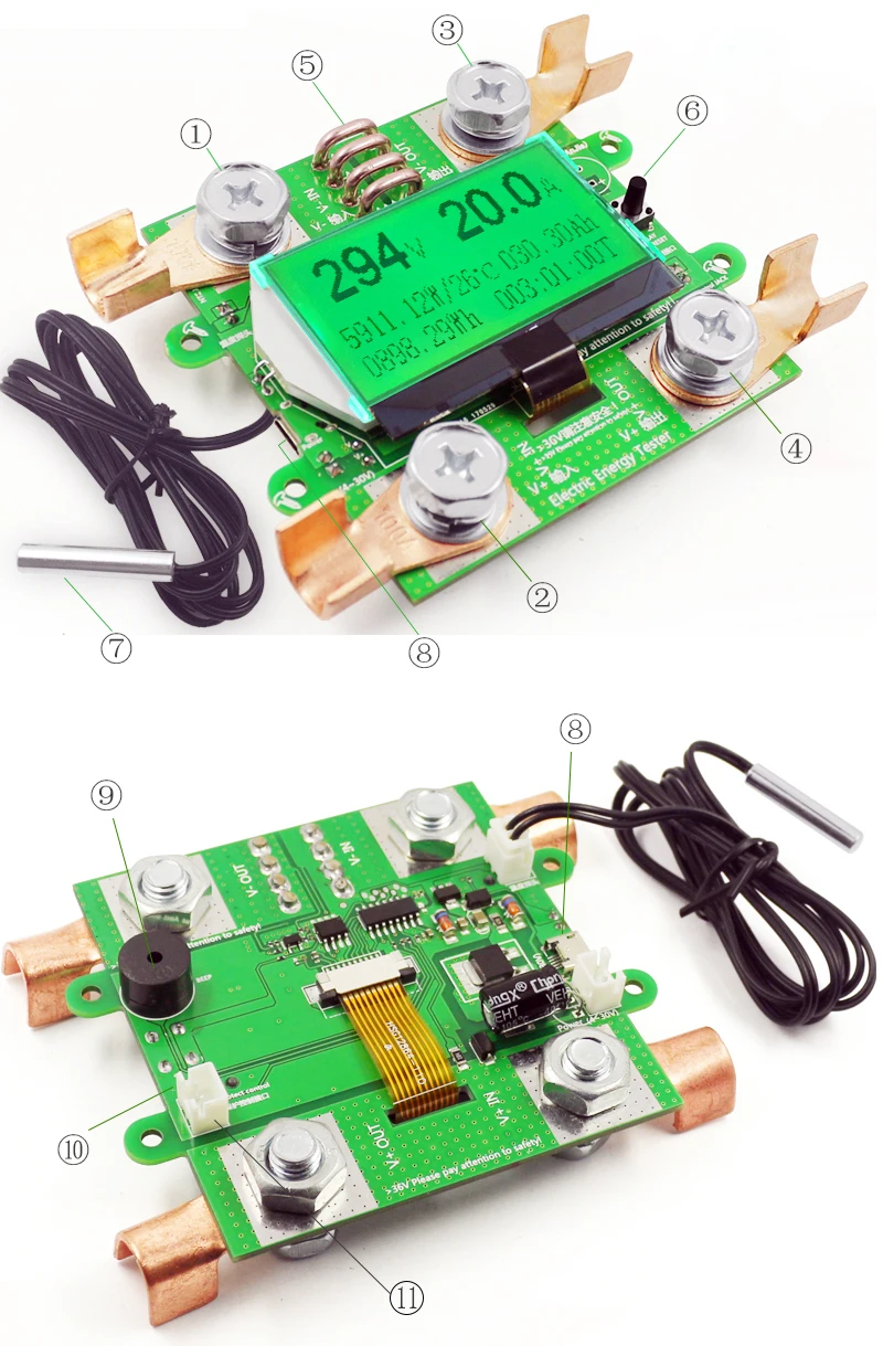 300V 100A DC Цифровой вольтметр Амперметр измеритель напряжения Емкость аккумулятора автомобиля вольт ток ваттметр детектор источник питания Тестер