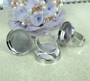 

Blank Open Ring Settings with Round Deep Wall Bezel Cups Cabochon Bases Rings Findings DIY Jewelry Making Rhodium tone Plated