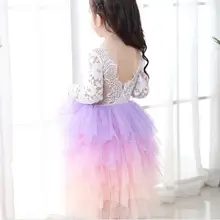 Розничная, коллекция года, кружевное платье-пачка для девочек, детское Сетчатое платье принцессы для свадебной вечеринки весеннее милое платье расцветки Омбре, одежда для маленьких девочек