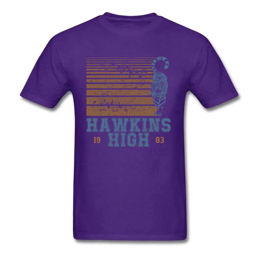 Unique Tshirts Crazy Short Sleeve Special Round Collar 100% Cotton Fabric Tops & Tees Casual Tees for Male ostern Day Hawkins High school class of 1983 purple
