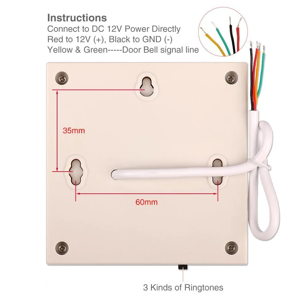 DC12V электронный проводной дверной звонок Ding-Dong сухой аккумулятор подключается к 3 типам мелодий для домашней двери системы контроля доступа