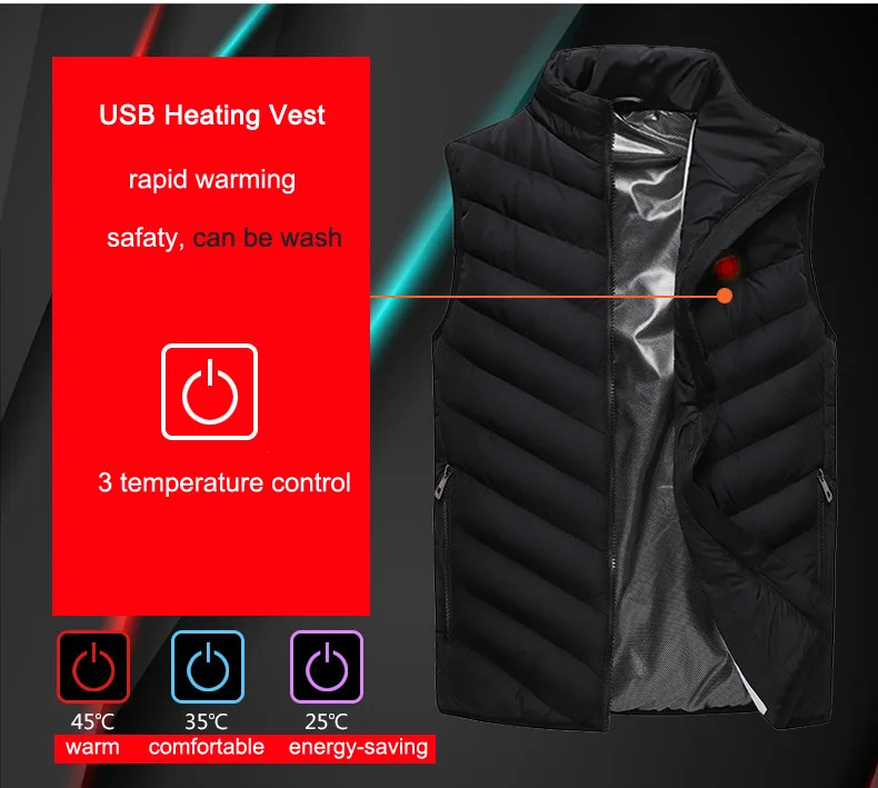 LoClimb USB ساخنة سترة الرجال الشتاء في الهواء الطلق ساخنة سترة الرجال ذاتية التدفئة سترة رجل التزلج صدرية المشي سخان سترات AM356