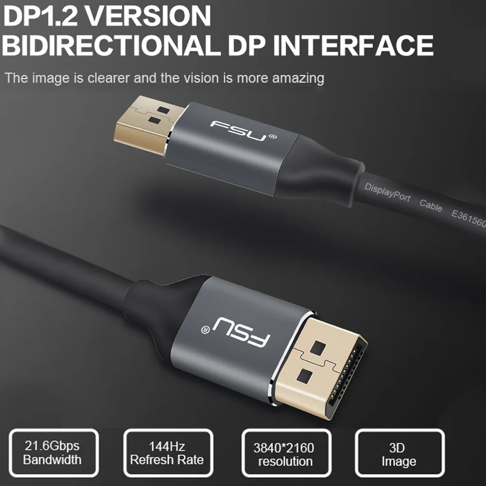 4K @ 60Hz/2K @ 144Hz DisplayPort موانئ دبي كابل DP1.2V الذكور إلى الذكور DisplayPort إلى ديسبلايبورت كابل ل HDTV العارض DisplayPort كابل