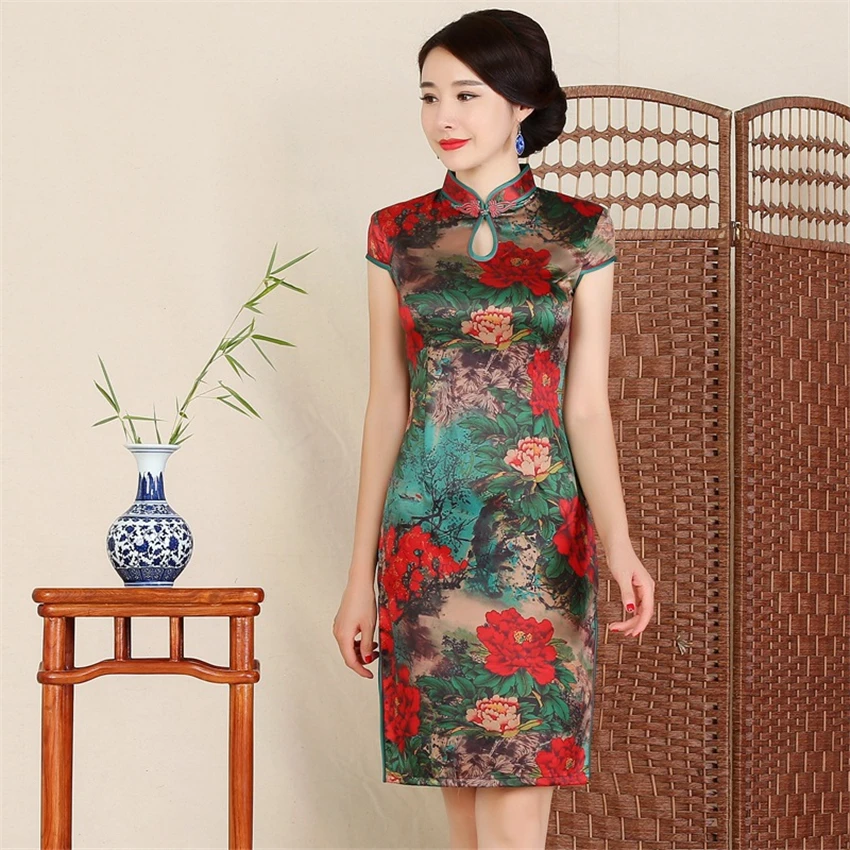 Chinese Dress for Women Cheongsam Traditional Long Satin Silk Dress