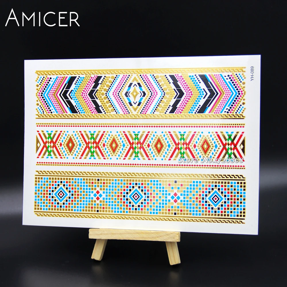 

Body Art Temporary Tattoos Gold Flash Metallic Tattoo Arm Sleeves Sticker Henna Women Jewelry Waterproof For Color Summer