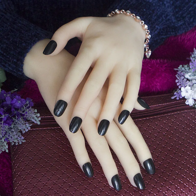 24 шт./компл. модный поясок карамельного короткие овальные Ложные Французский ногтей Дизайн ногтей закругленная головка Полный Поддельные лак для ногтей - Цвет: Black