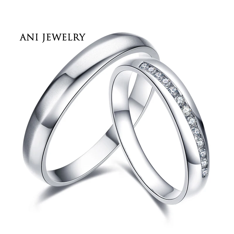 

ANI 18K White Gold (AU750) Engagement Ring Real Certified I-J/SI 0.132 CT Round Cut Diamond Wedding Band Couple Ring for Lover
