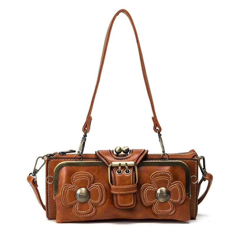 Evening Clutch Bags Leather Flower Clip Bag Steampunk Party Clutches Women's Shoulder Bags