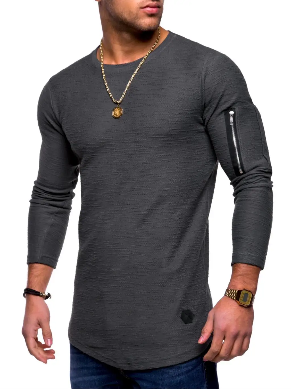 Male 2018 Brand Long Sleeve Solid Color T Shirt O-Neck Zipper Splicing Slim Men T-Shirt Tops Fashion Mens Tee Shirts | Мужская одежда